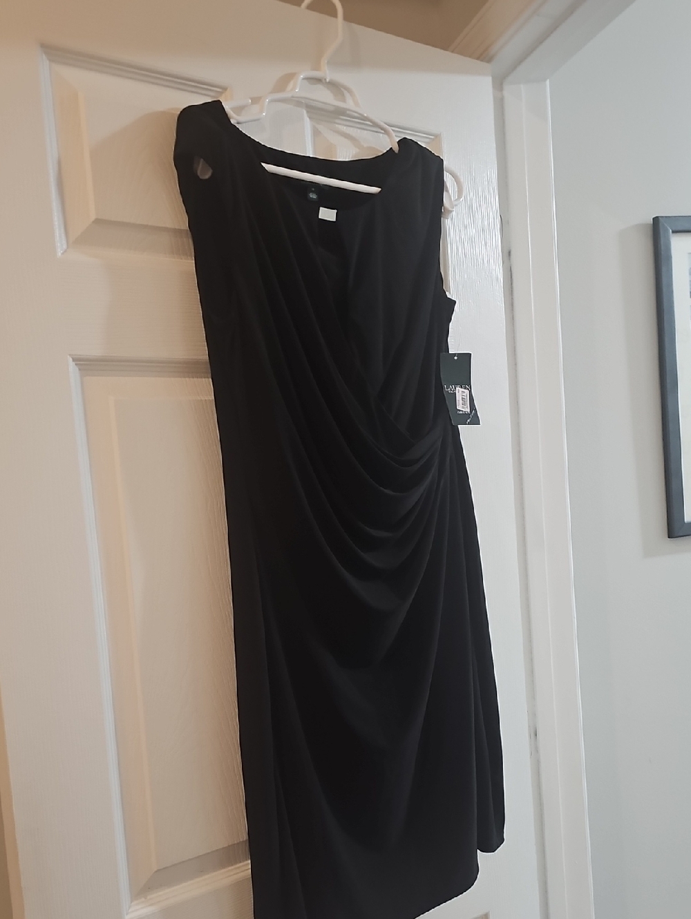 NWT Lauren Ralph Lauren Black Draped Cocktail Dress
